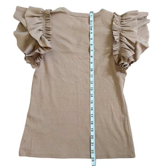 Express Ribbed Ruffle Sleeve Blouse Beige Ribbed BodyCon Size Medium - Picture 8 of 8